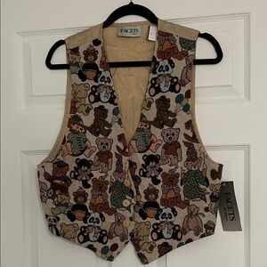 Facets Beige Teddy Bear Print Women's Vest
